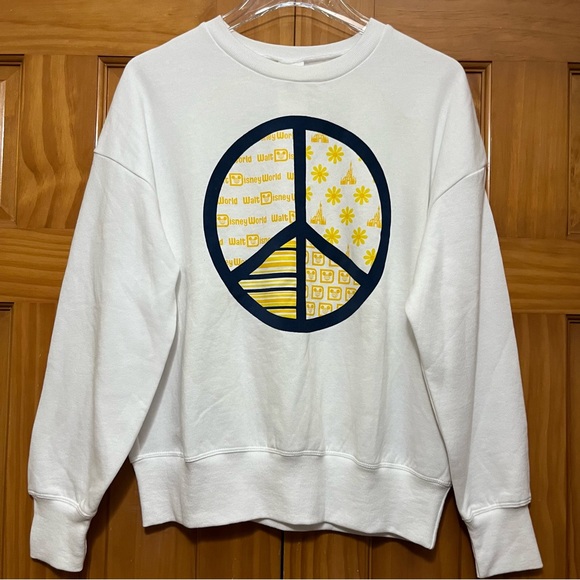 Disney World White Peace Sign Sweatshirt Size Small NWT - Picture 1 of 10